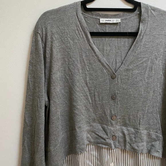 Zara Grey Combination Knit Satin Blouse S - Picture 2 of 4